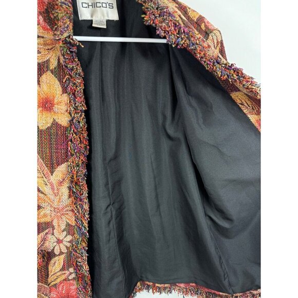 Chico's Size 1 8 Floral Tapestry Jacket Silk Cotton Blend Lined - Picture 6 of 6